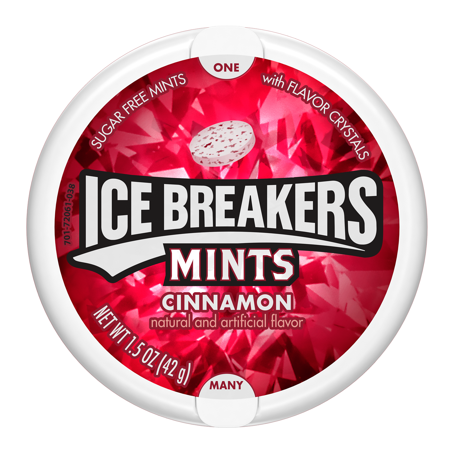 ICE BREAKERS Cinnamon Sugar Free Mints, 1.5 oz puck - Front of Package