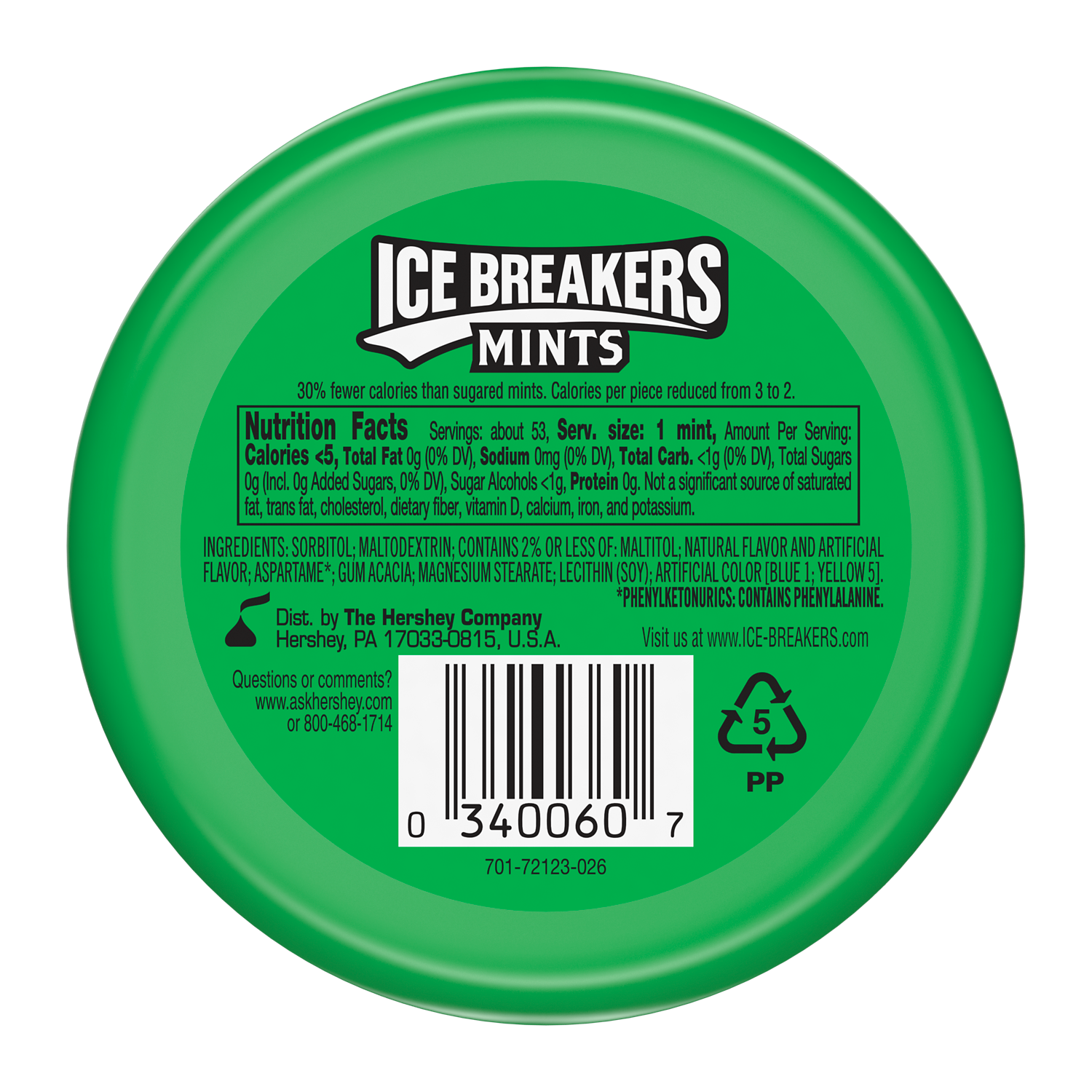 ICE BREAKERS Spearmint Sugar Free Mints, 1.5 oz puck