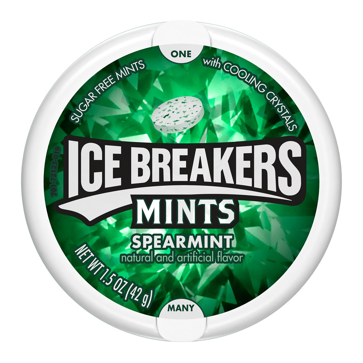 ICE BREAKERS Spearmint Sugar Free Mints, 1.5 oz puck - Front of Package