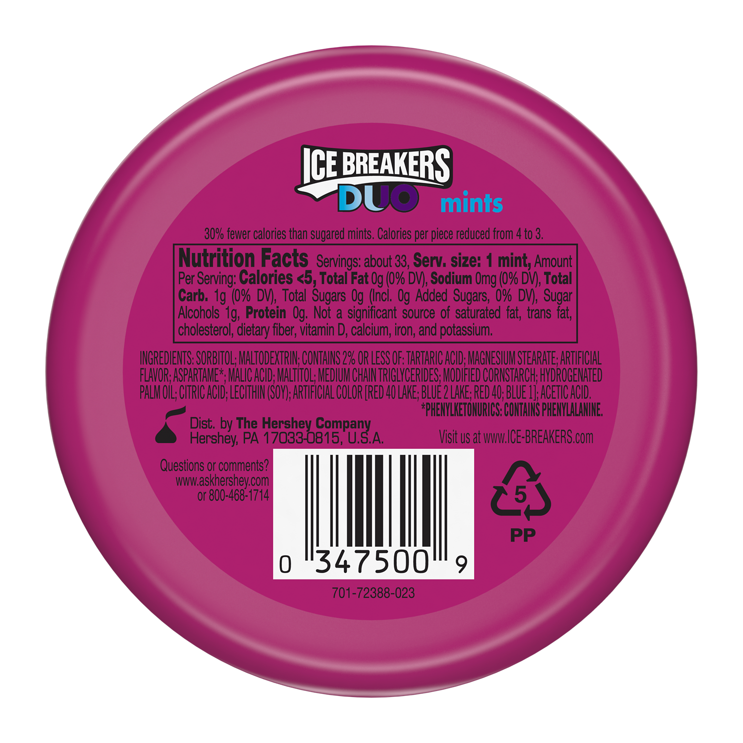 ICE BREAKERS DUO Grape Sugar Free Mints, 1.3 oz puck