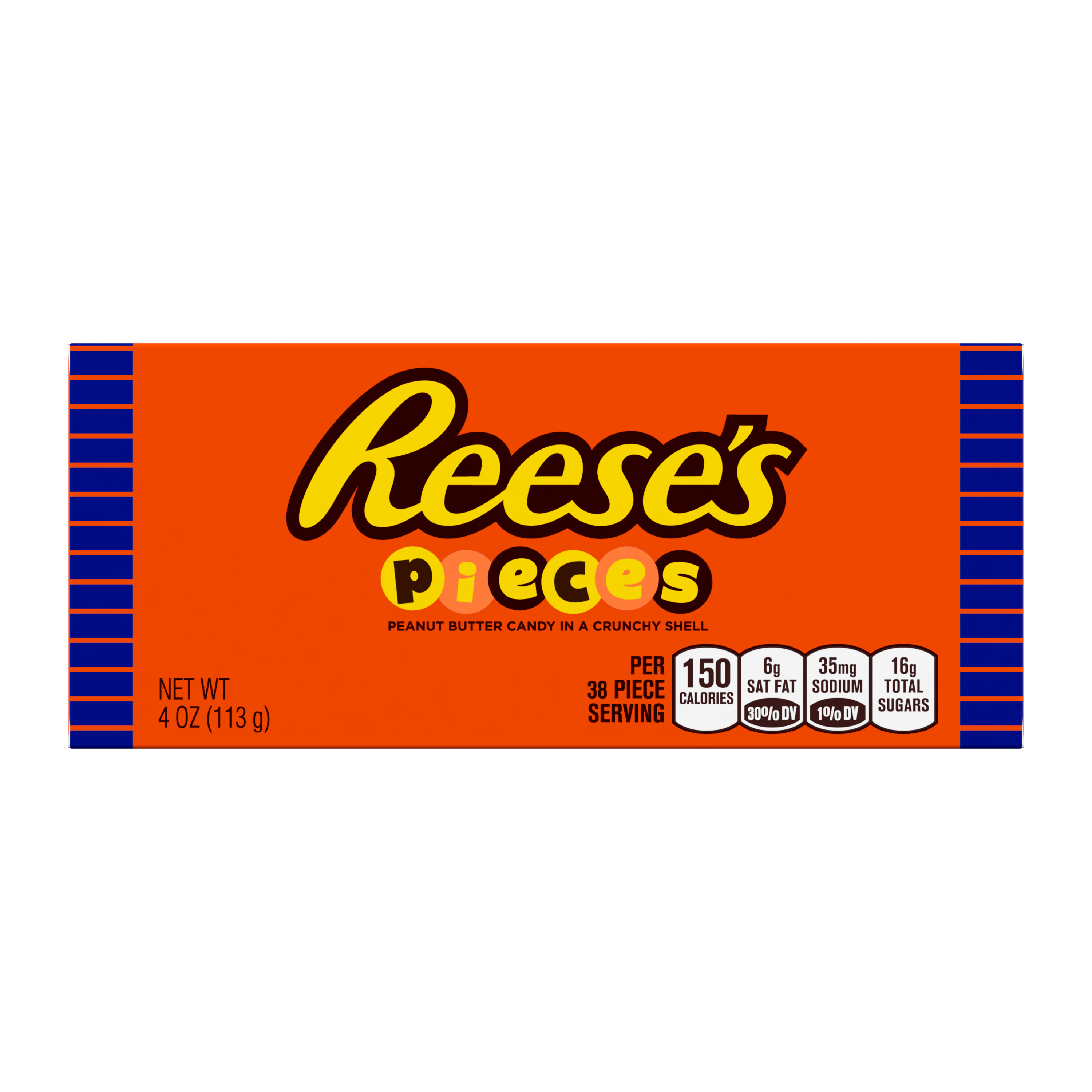 REESE'S PIECES Milk Chocolate Peanut Butter Candy, 4 oz box - Front of Package
