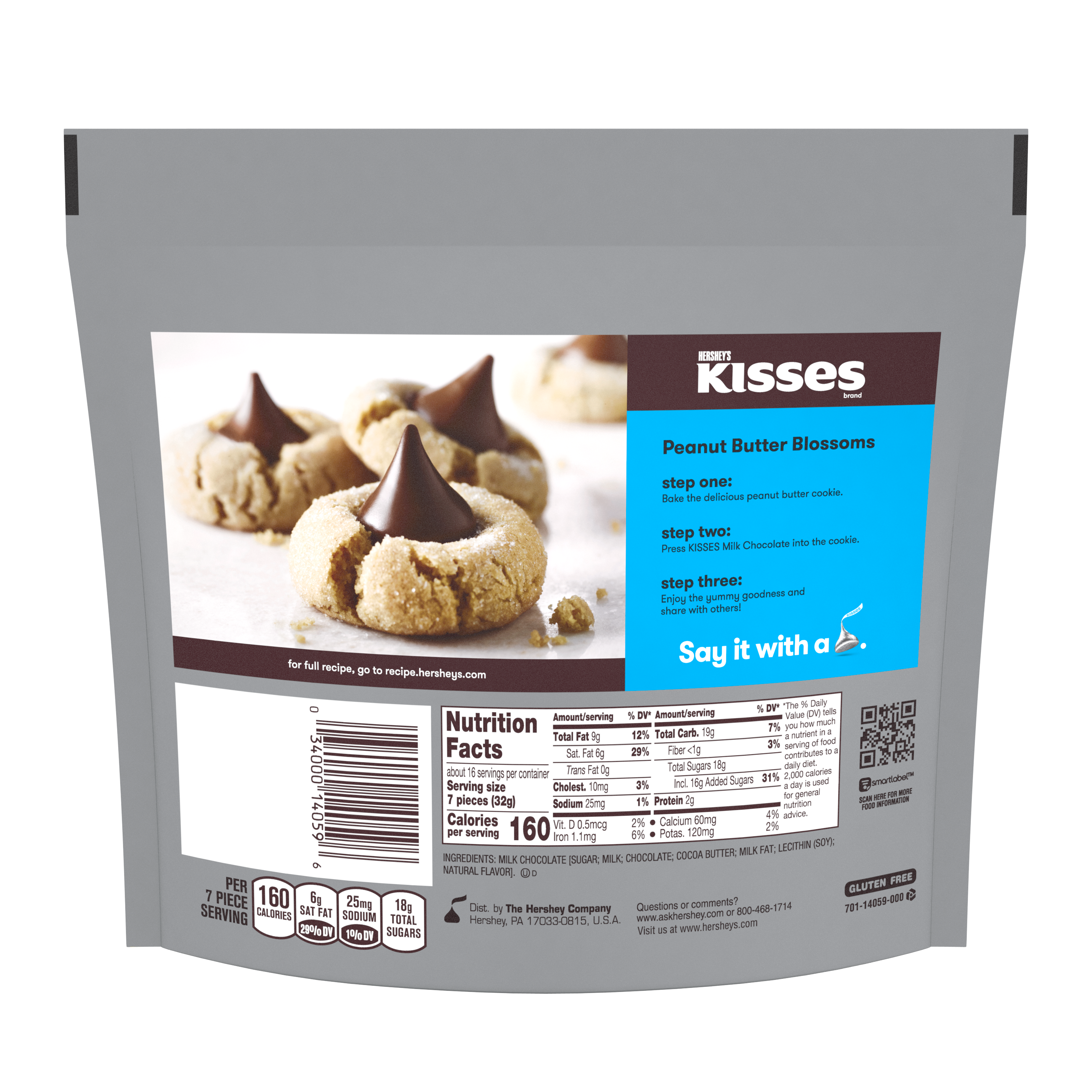 HERSHEY'S KISSES Milk Chocolate Candy, 17.9 oz pack - Back of Package