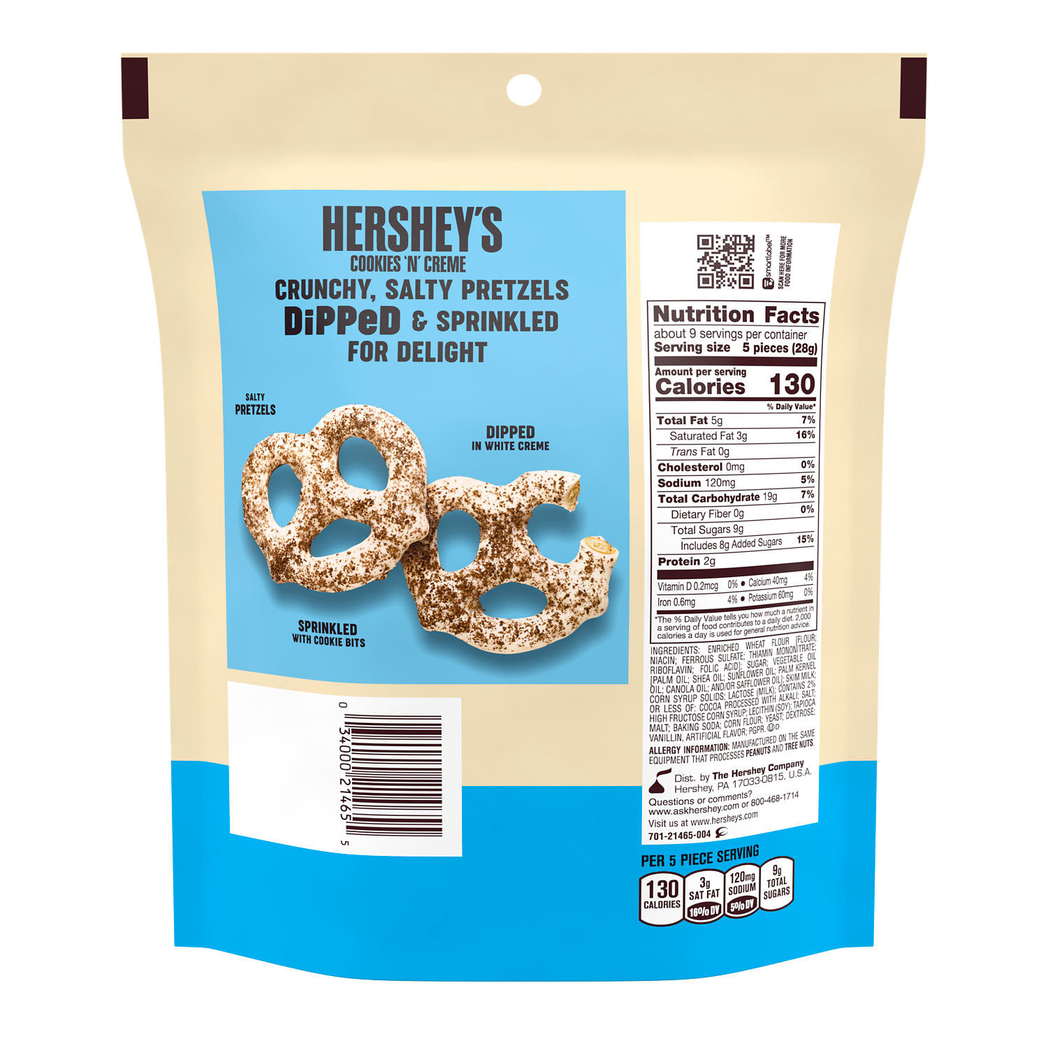 Hershey S Dipped Pretzels Cookies N Creme Snack 8 5 Oz Bag