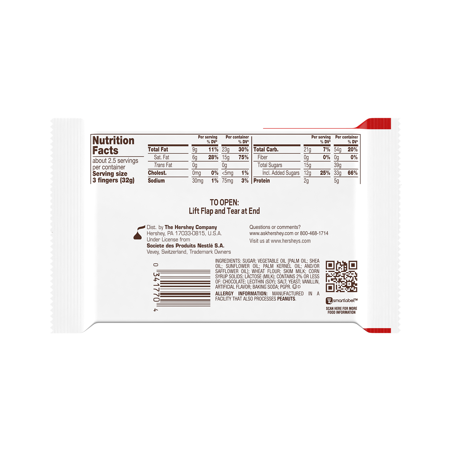 KIT KAT® White Creme King Size Candy Bar, 3 oz - Back of Package