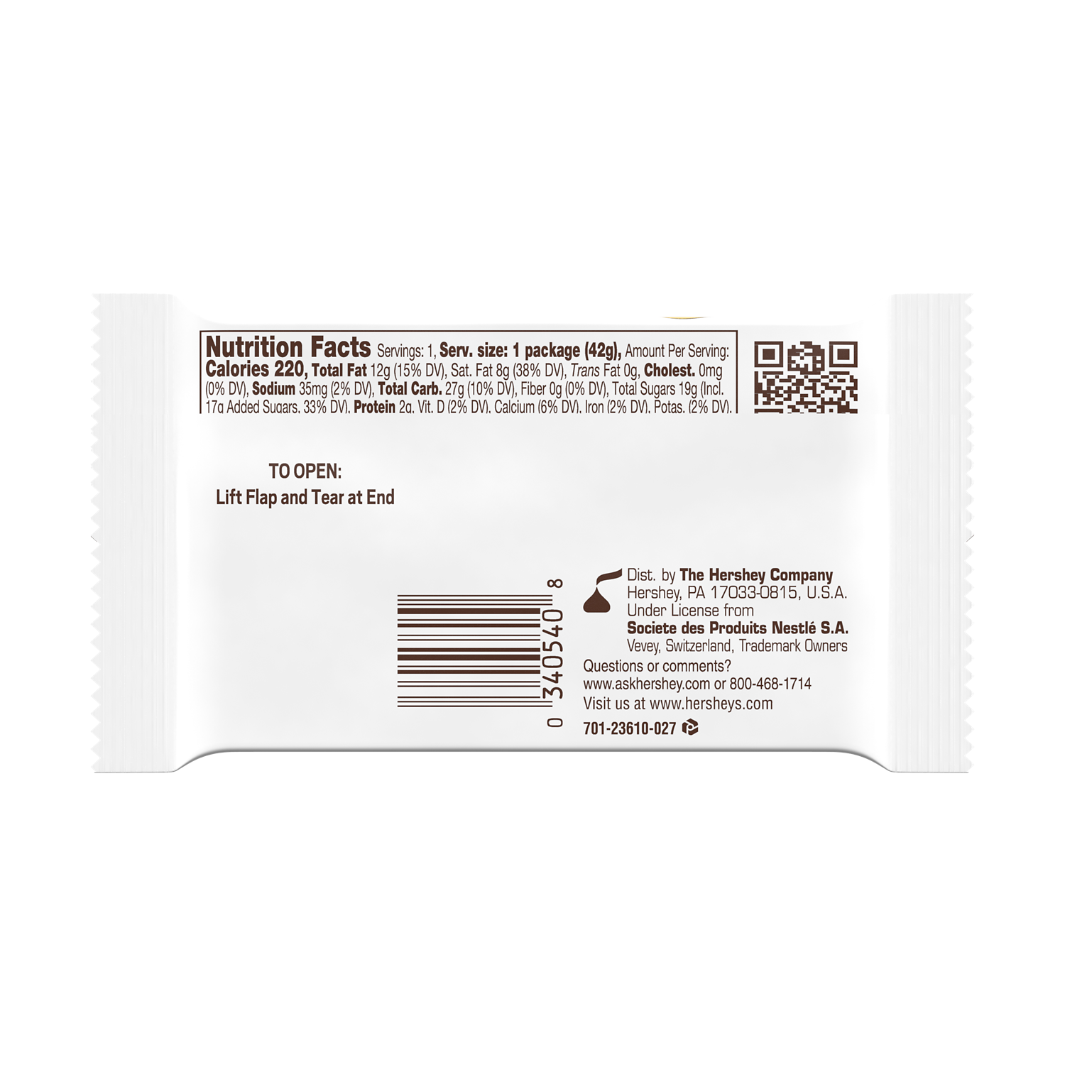KIT KAT® White Creme Candy Bar, 1.5 oz - Back of Package