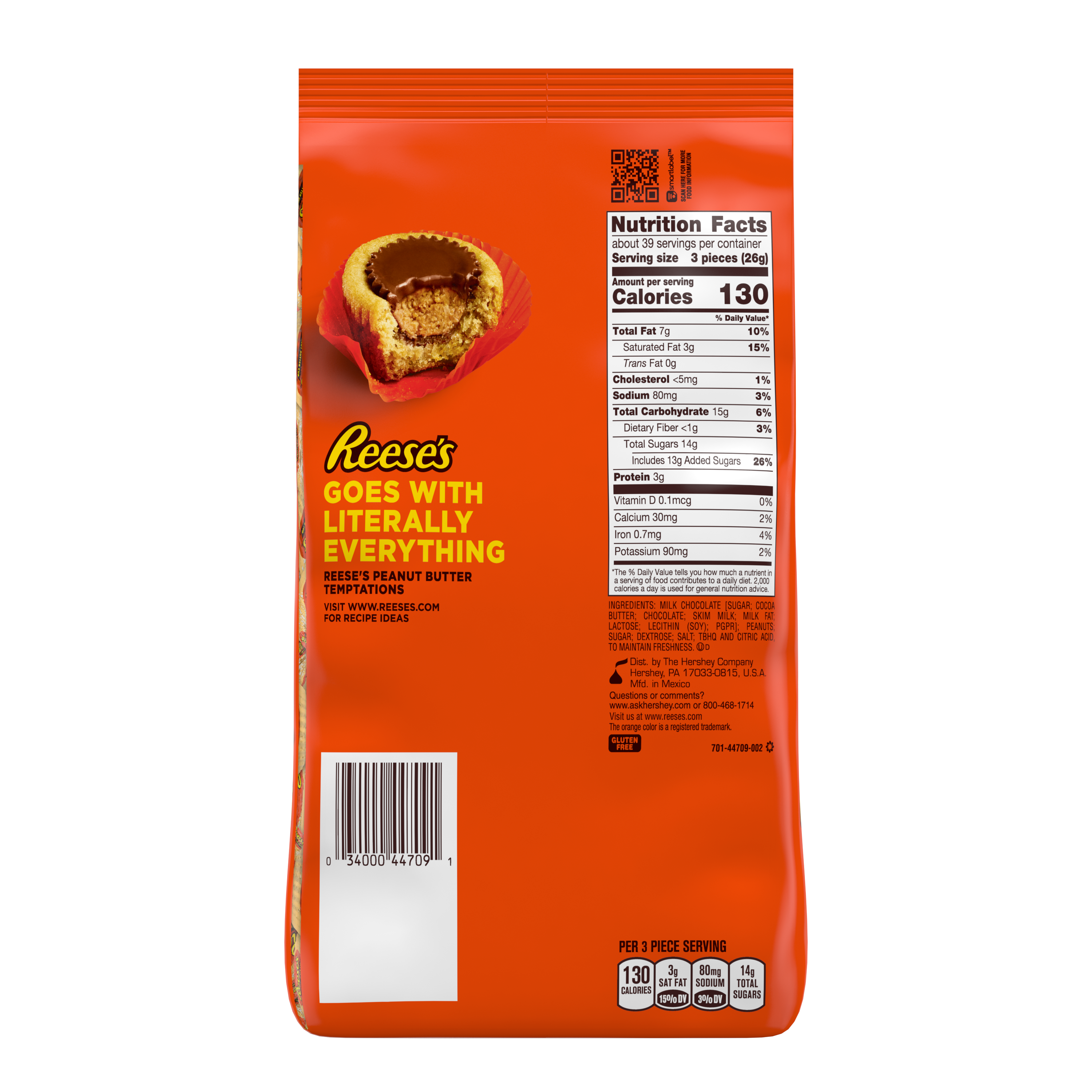 REESE'S Miniatures Milk Chocolate Peanut Butter Cups, 35.6 oz pack - Back of Package