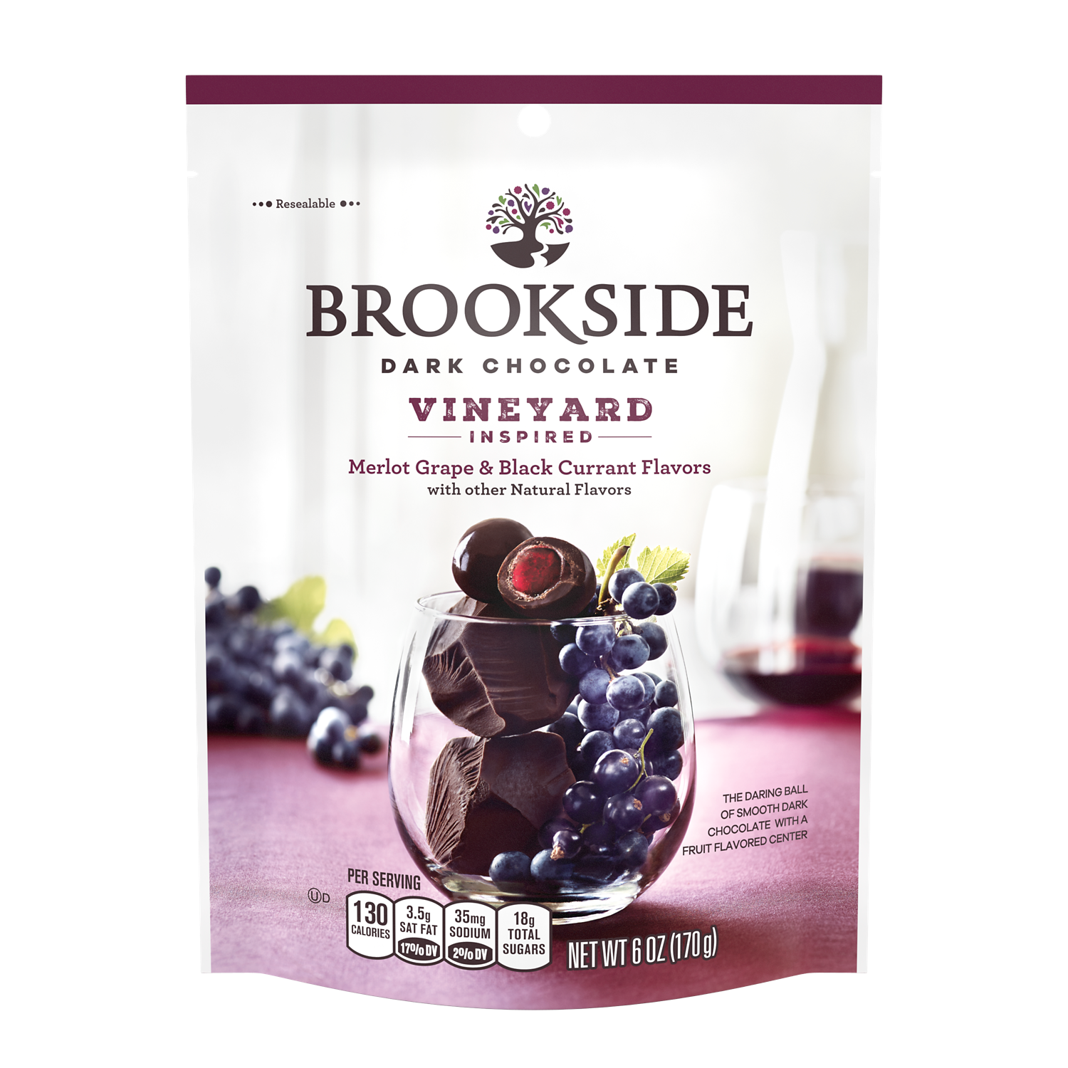BROOKSIDE Dark Chocolate Vineyard Inspired Merlot Grape and Black Currant Flavors Candy, 6 oz bag - Front of Package