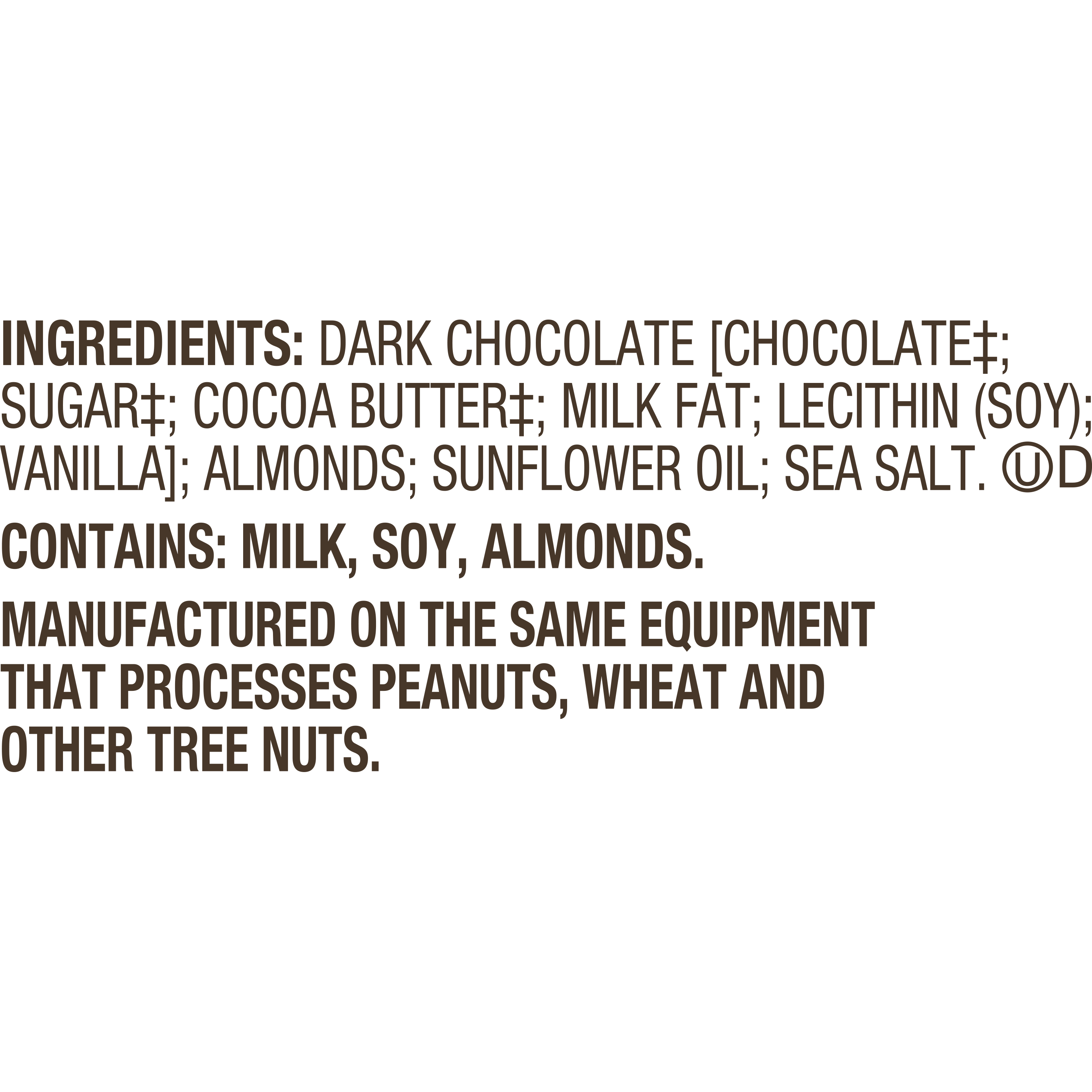 barkTHINS Dark Chocolate Almond & Sea Salt Snacking Chocolate, 4.7 oz bag-Ingredients