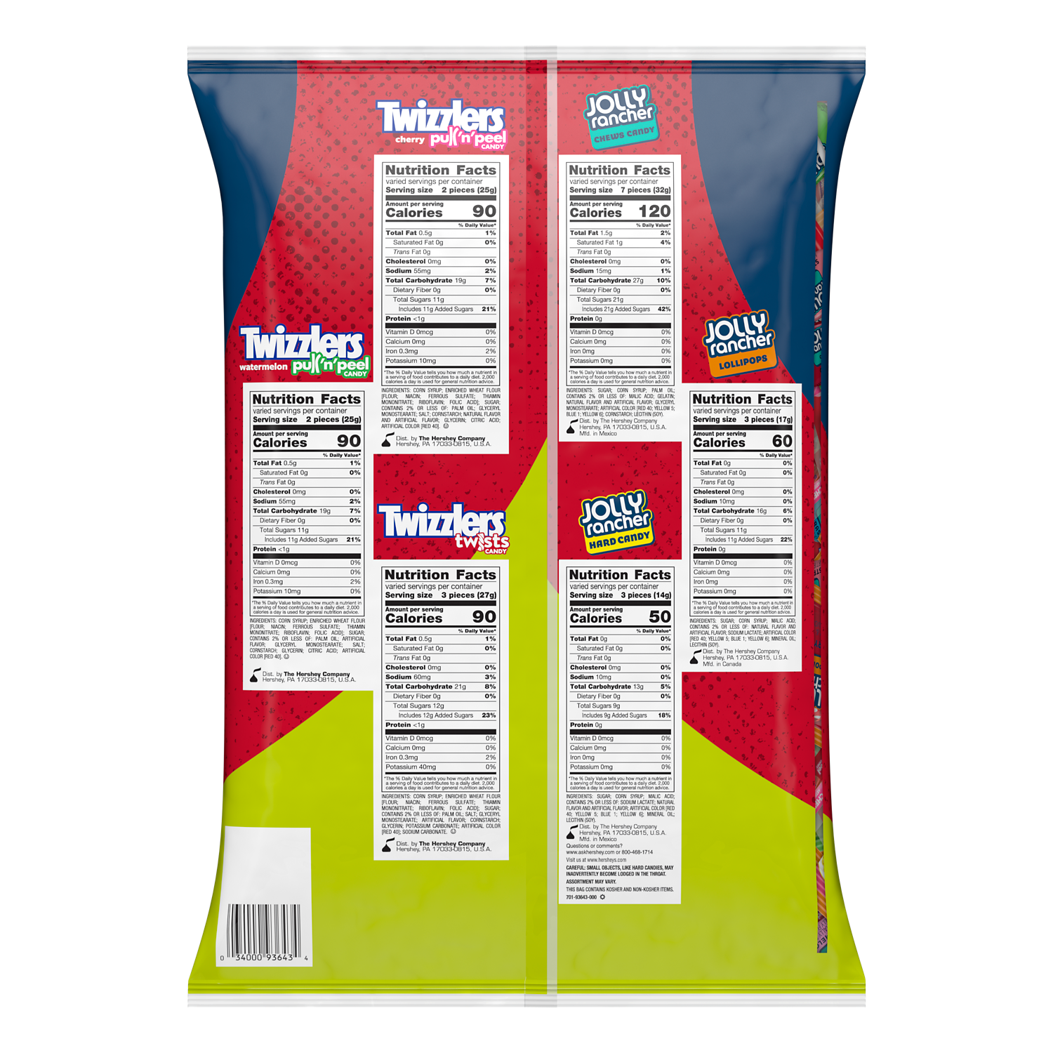 JOLLY RANCHER & TWIZZLERS Assortment, 66.88 oz bag, 235 pieces - Back of Package