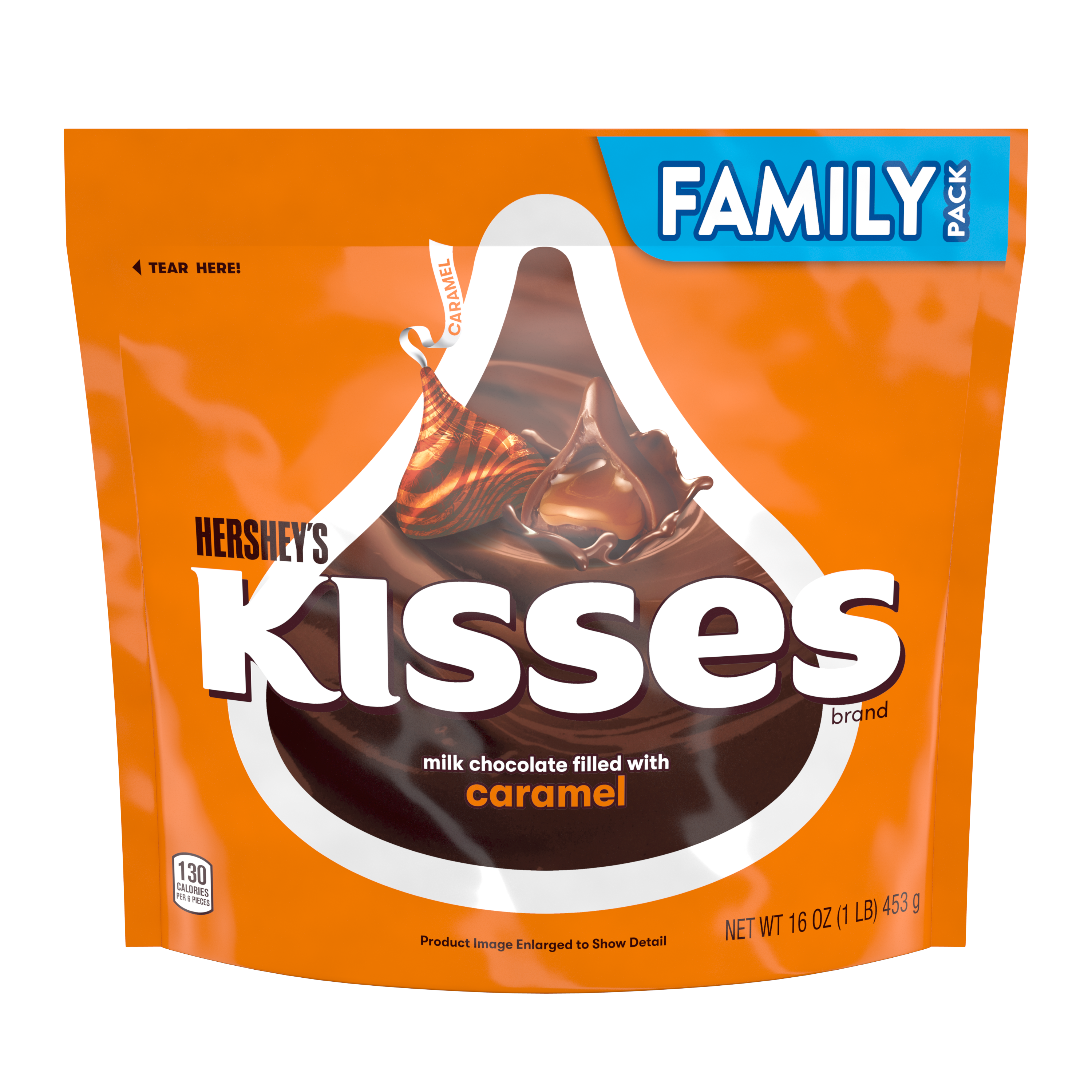 HERSHEY'S KISSES Milk Chocolate Filled with Caramel Candy, 16 oz pack - Front of Package