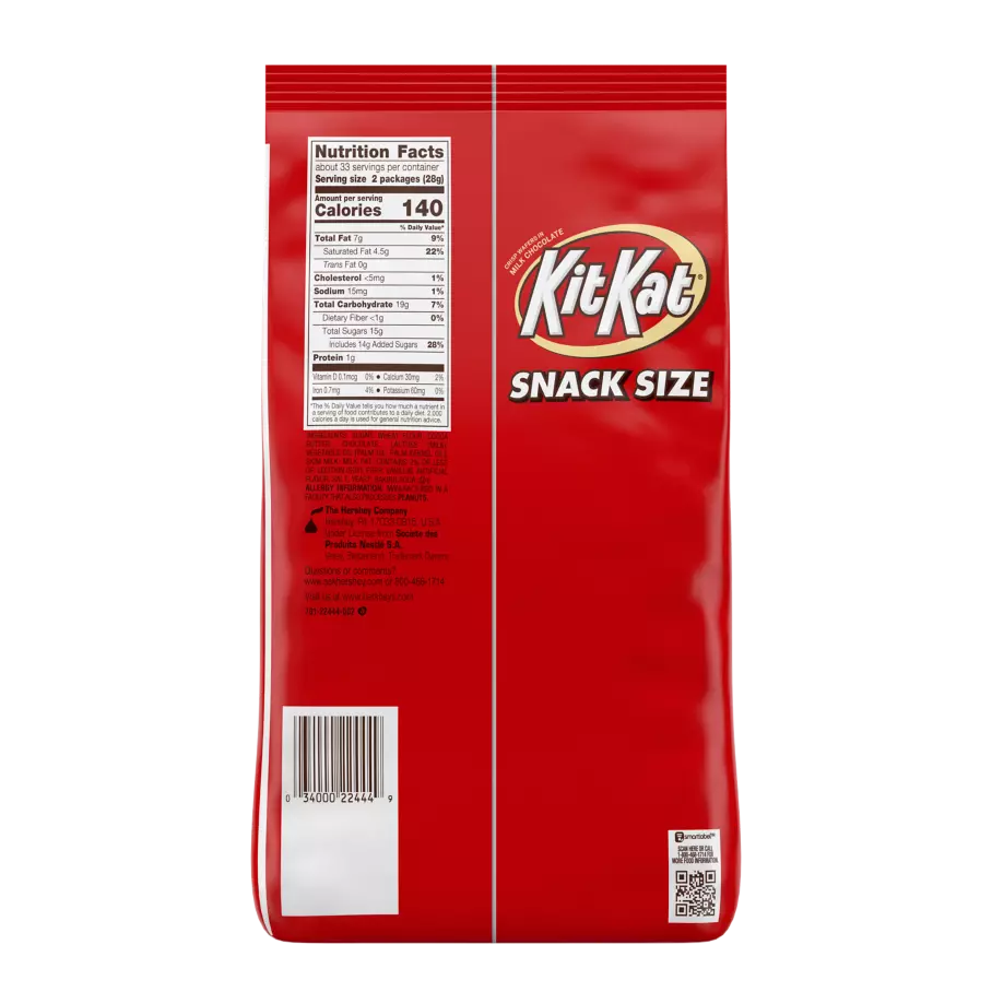 KIT KAT® Milk Chocolate Snack Size Candy Bars, 32.34 oz bag, 66 pieces - Back of Package