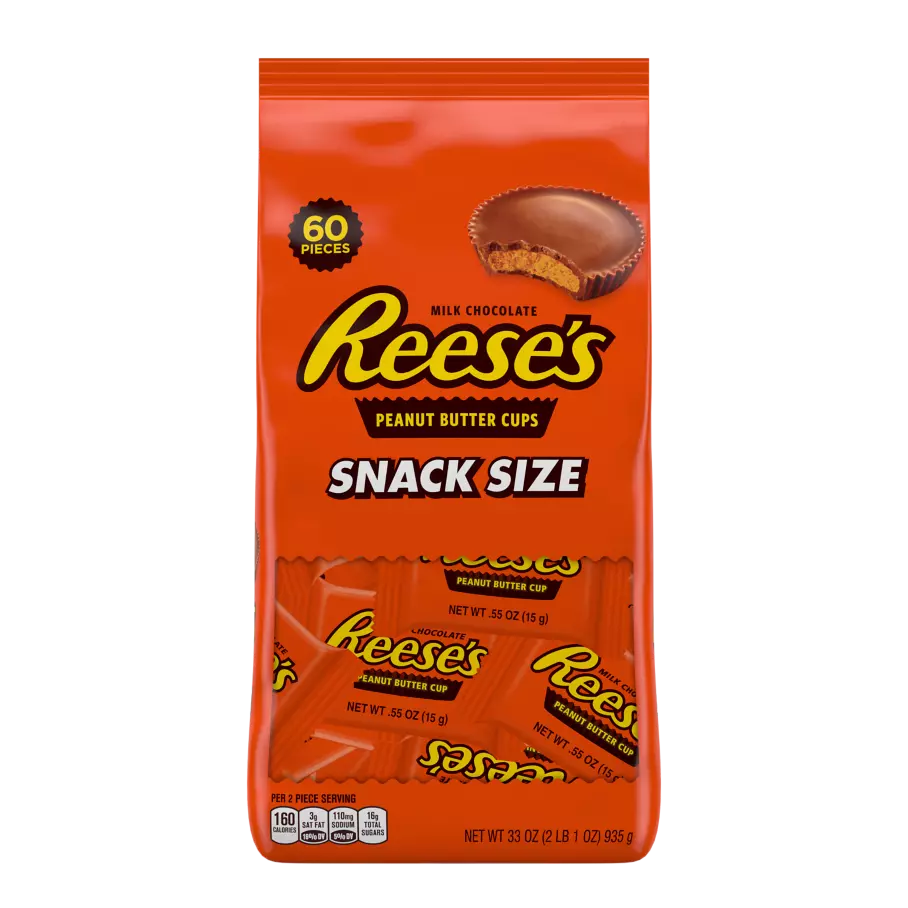 REESE'S Milk Chocolate Snack Size Peanut Butter Cups, 33 oz bag, 60 pieces