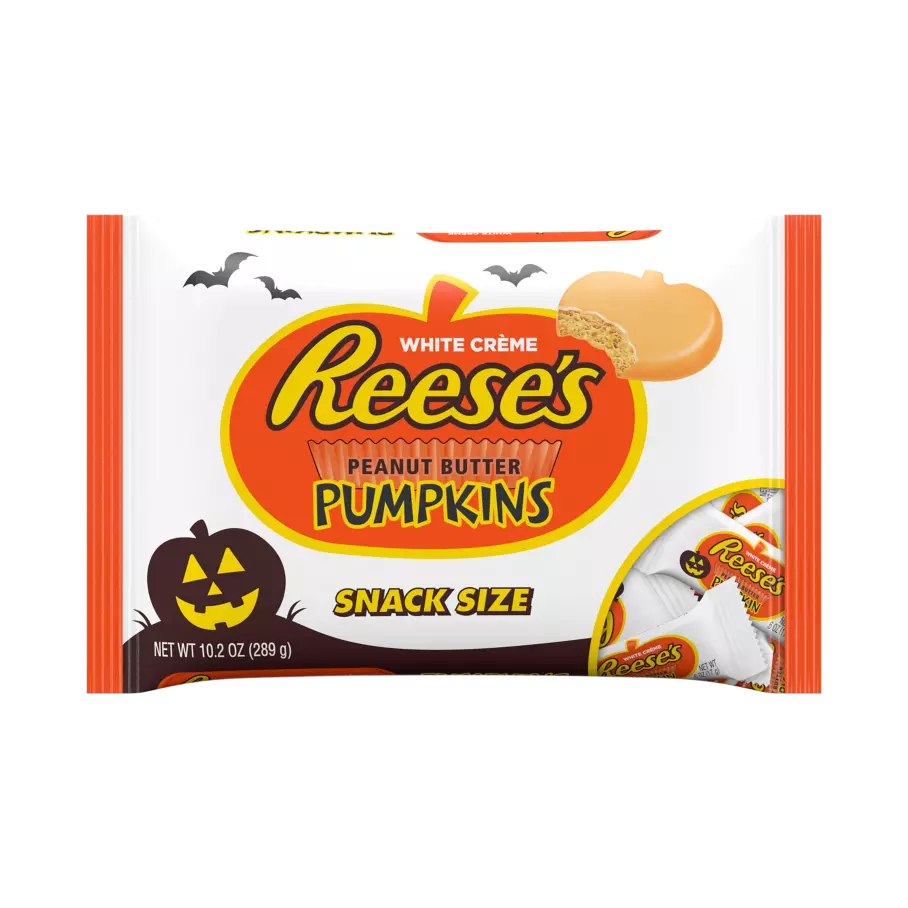 REESE'S White Creme Peanut Butter Snack Size Pumpkins, 10.2 oz bag- Front of Package