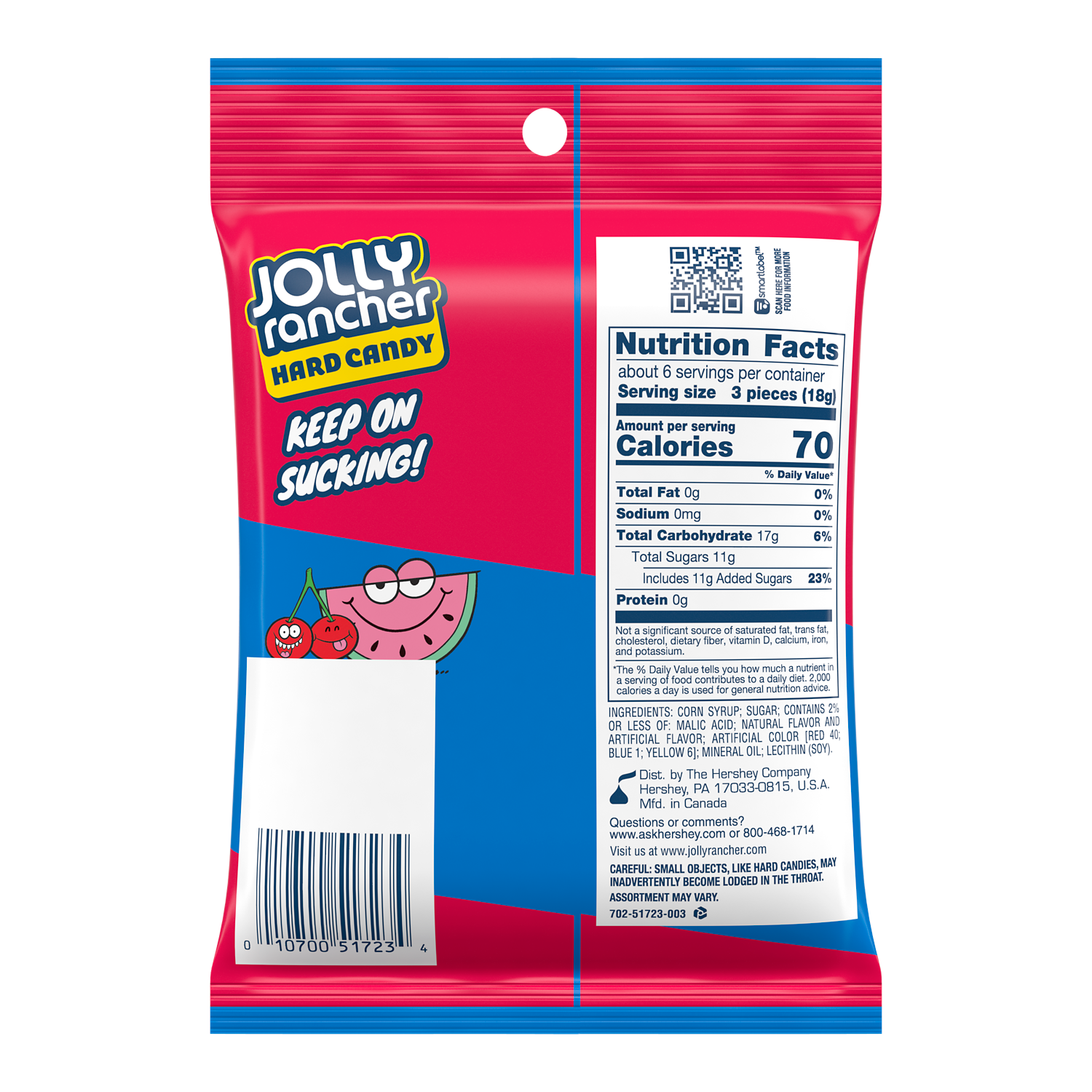 JOLLY RANCHER Awesome Reds Hard Candy, 3.8 oz bag - Back of Package