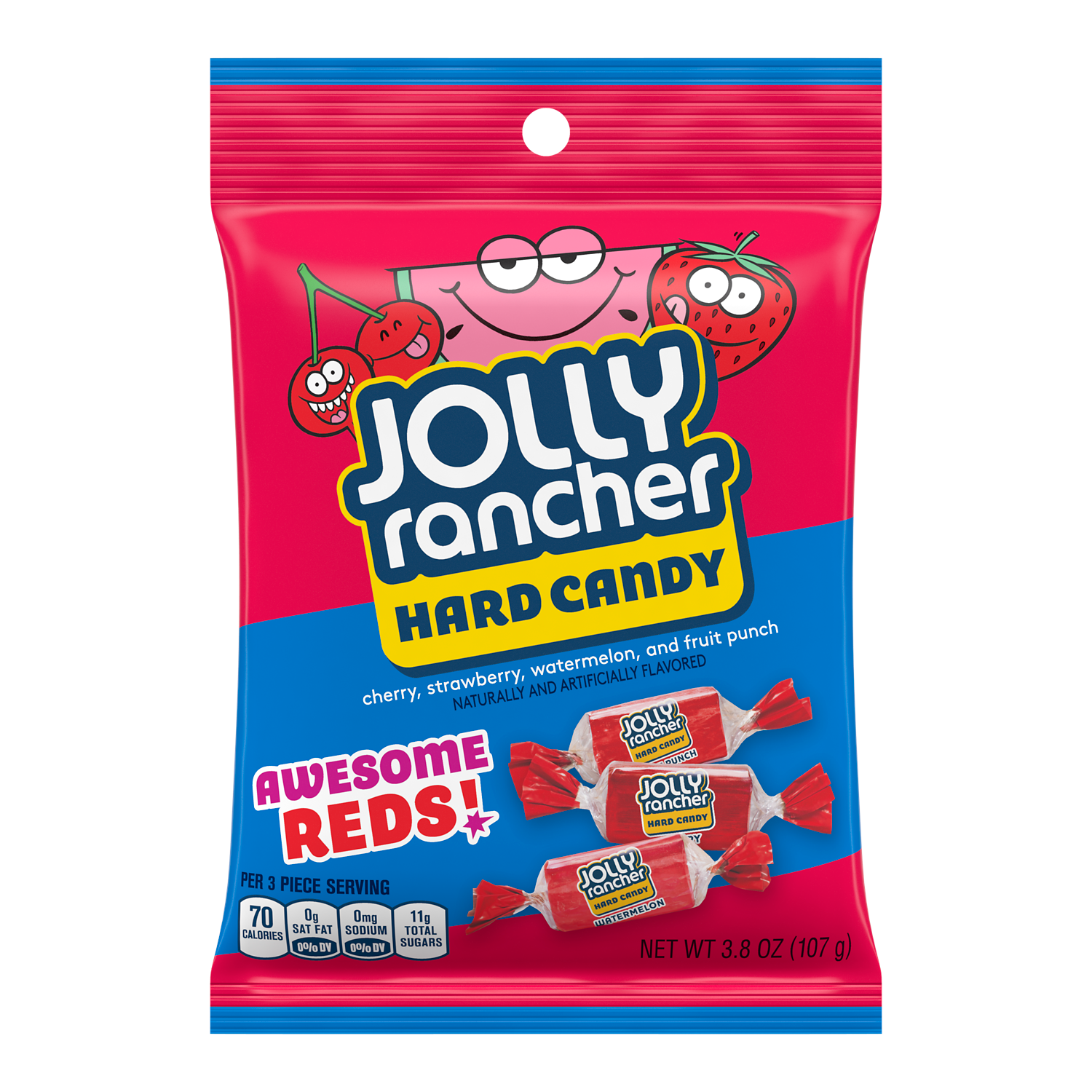 JOLLY RANCHER Awesome Reds Hard Candy, 3.8 oz bag - Front of Package