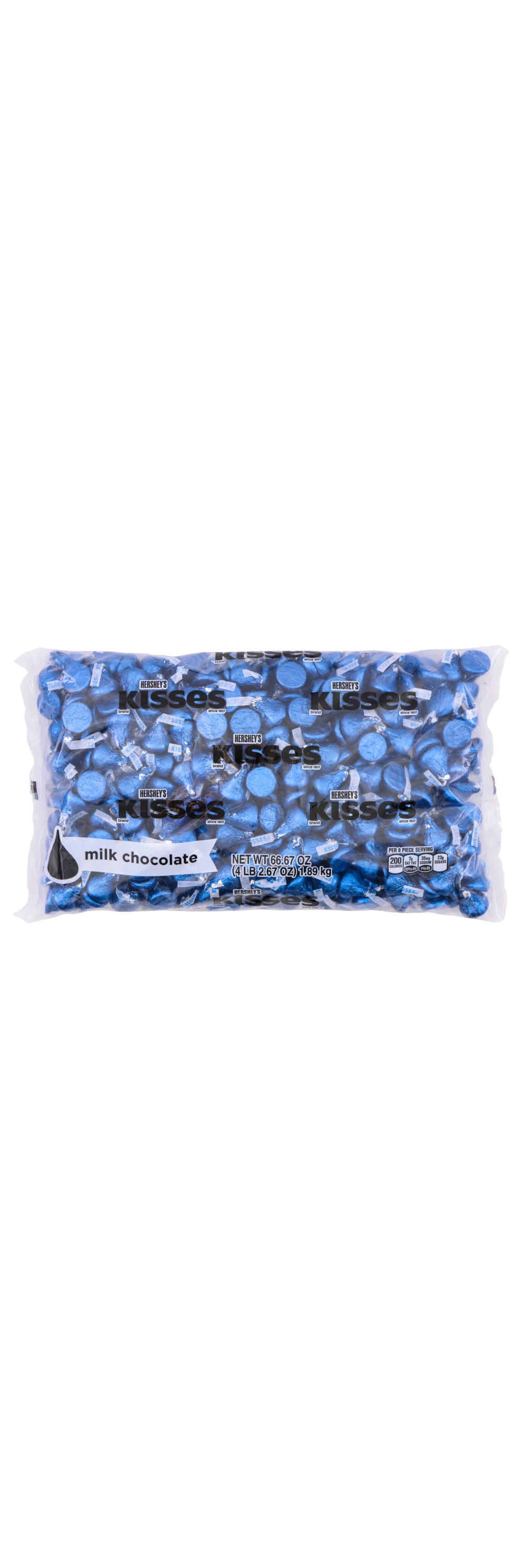 HERSHEY'S KISSES Dark Blue Foil Milk Chocolate Candy, 66.67 oz bag, 400 pieces - Front of Package