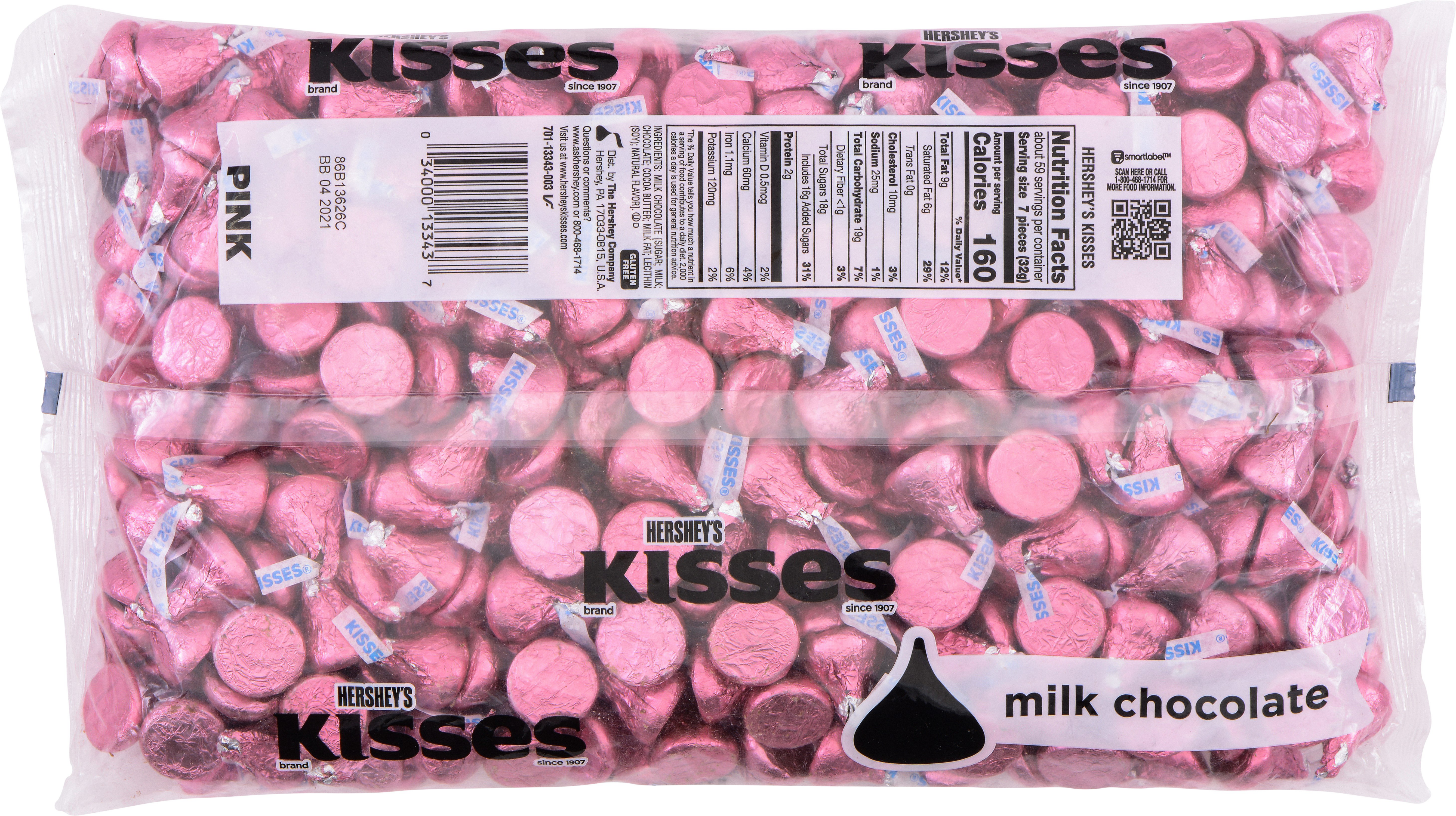 HERSHEY'S KISSES Pink Foil Milk Chocolate Candy, 66.7 oz bag - Back of Package