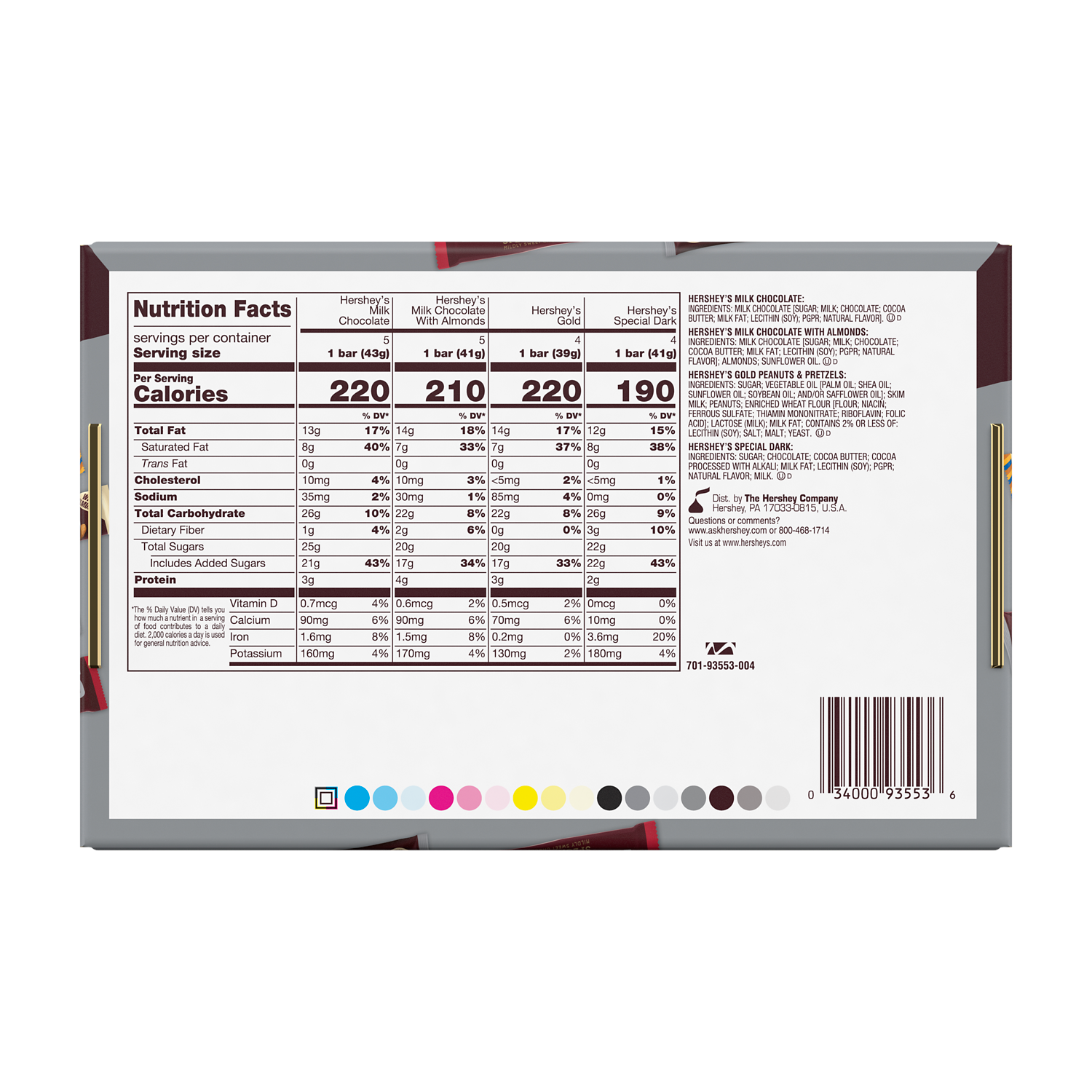 HERSHEY'S Variety Pack Candy Bars, 26.4 oz box, 18 count - Bottom of Package