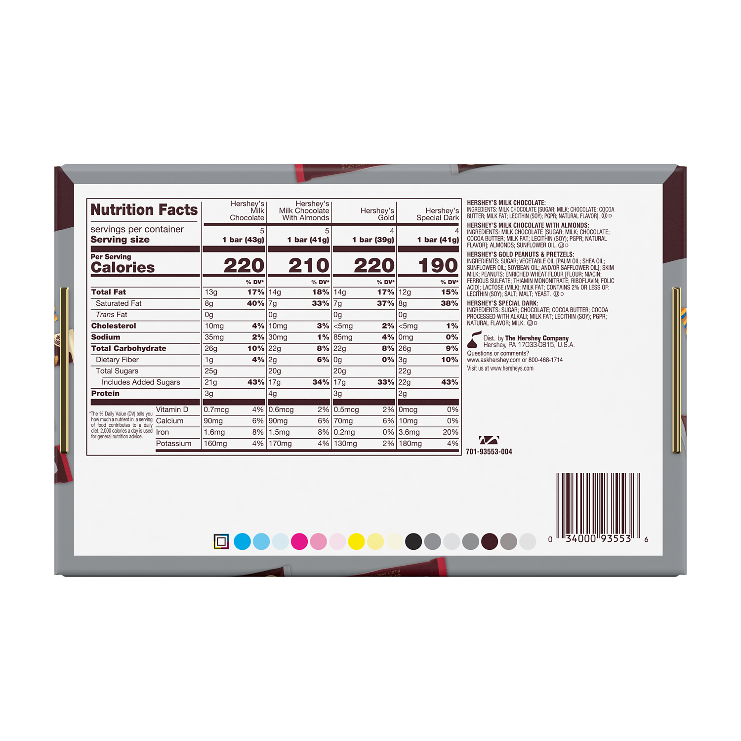 HERSHEY'S Variety Pack Candy Bars, 26.4 oz box, 18 count