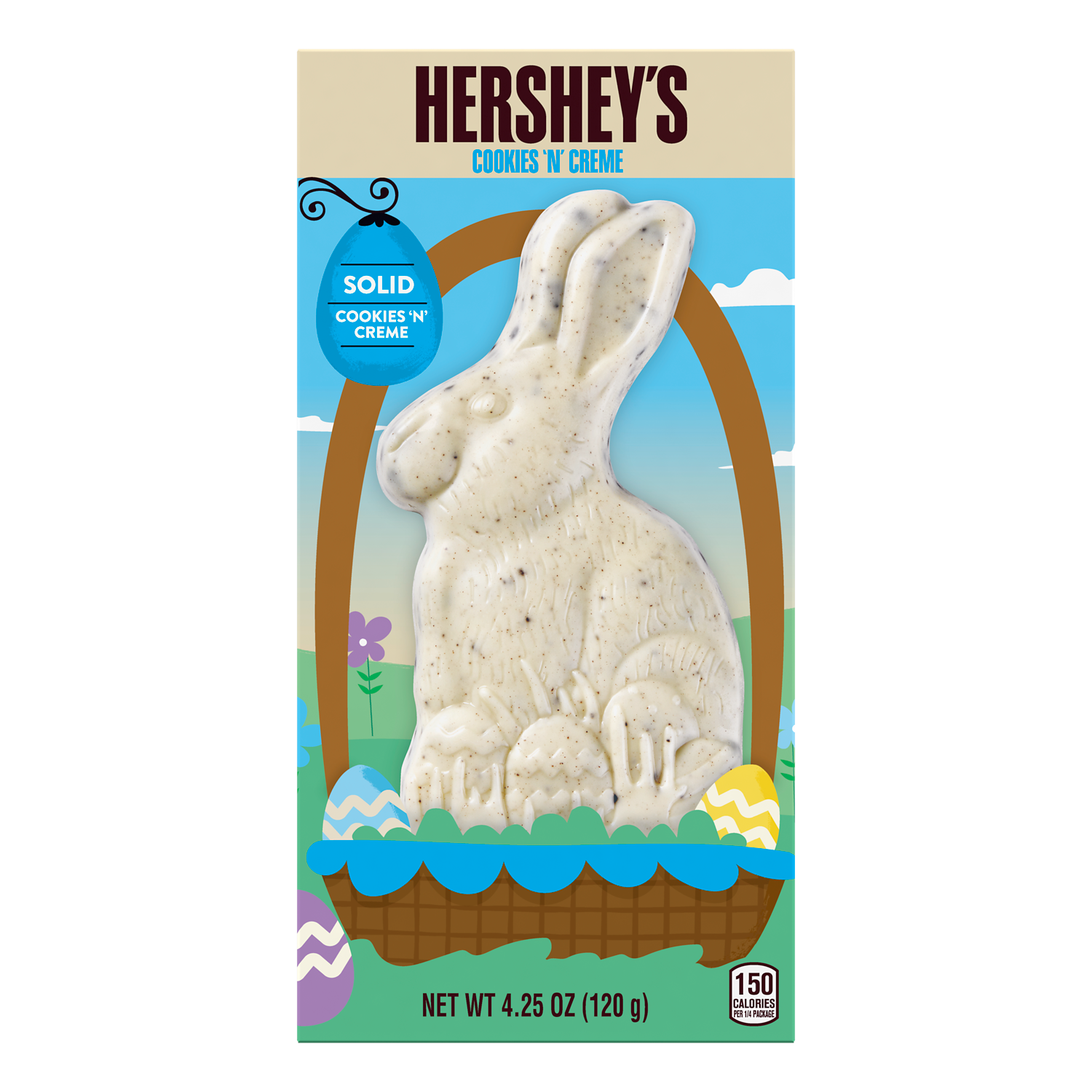 HERSHEY'S Solid COOKIES 'N' CREME Bunny, 4.25 oz box - Front of Package