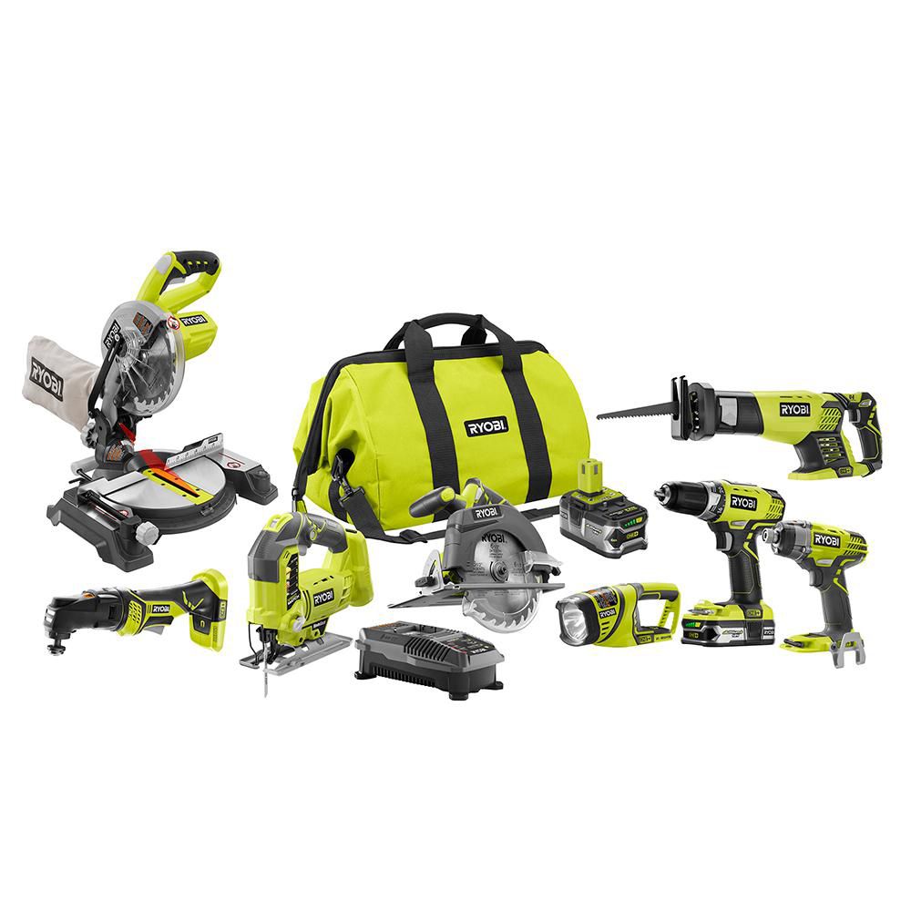 RYOBI ONE 18 Volt Lithium Ion Cordless Combo Kit 8 Tool The Home