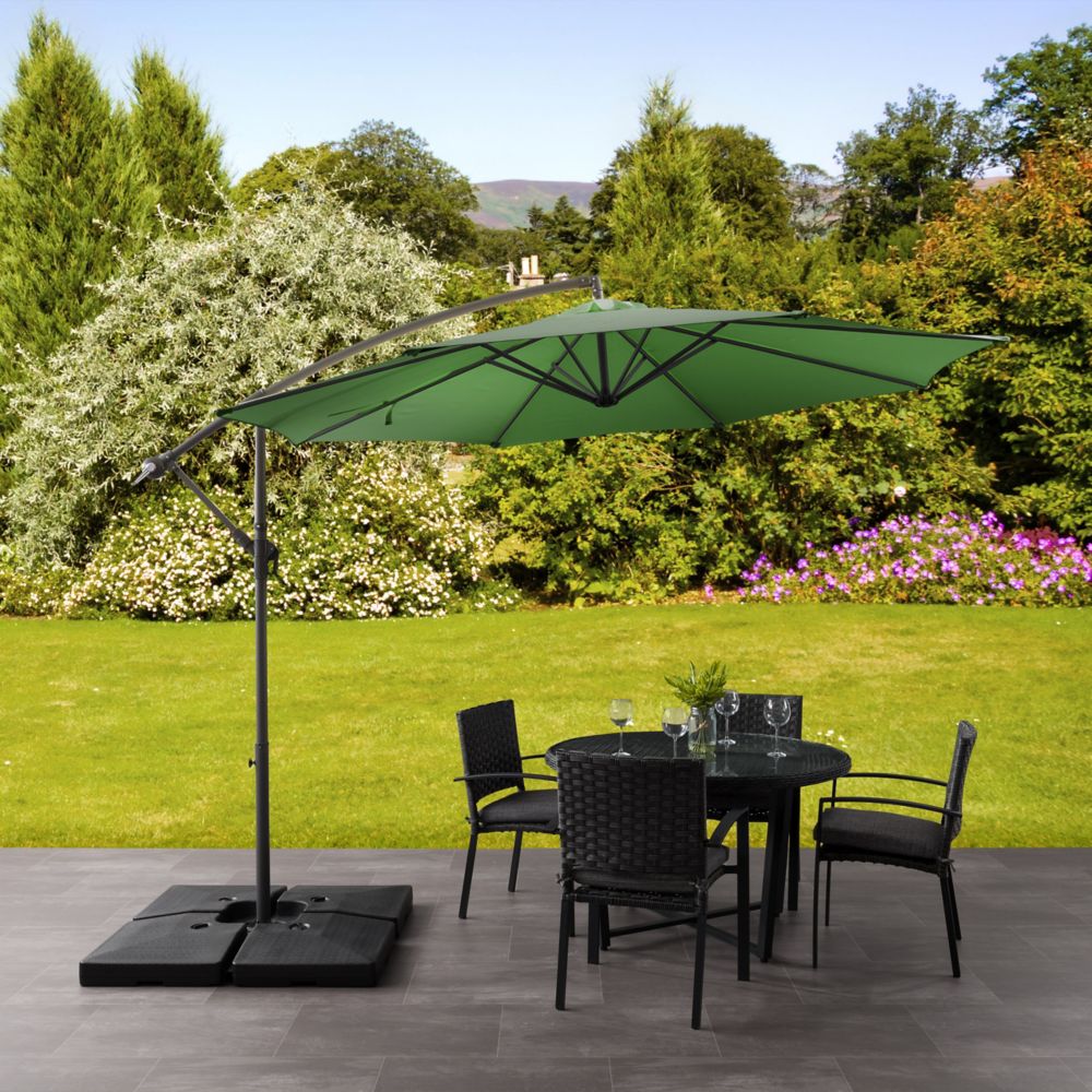 Corliving 9 5 Ft UV Resistant Offset Forest Green Patio Umbrella The