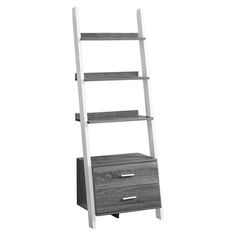 Monarch Specialties Bookcase 69 Inch H Grey White Ladder With 2 Monarch Specialties Bookcase 69 Inch H Grey White Ladder With 2 Storage Drawer