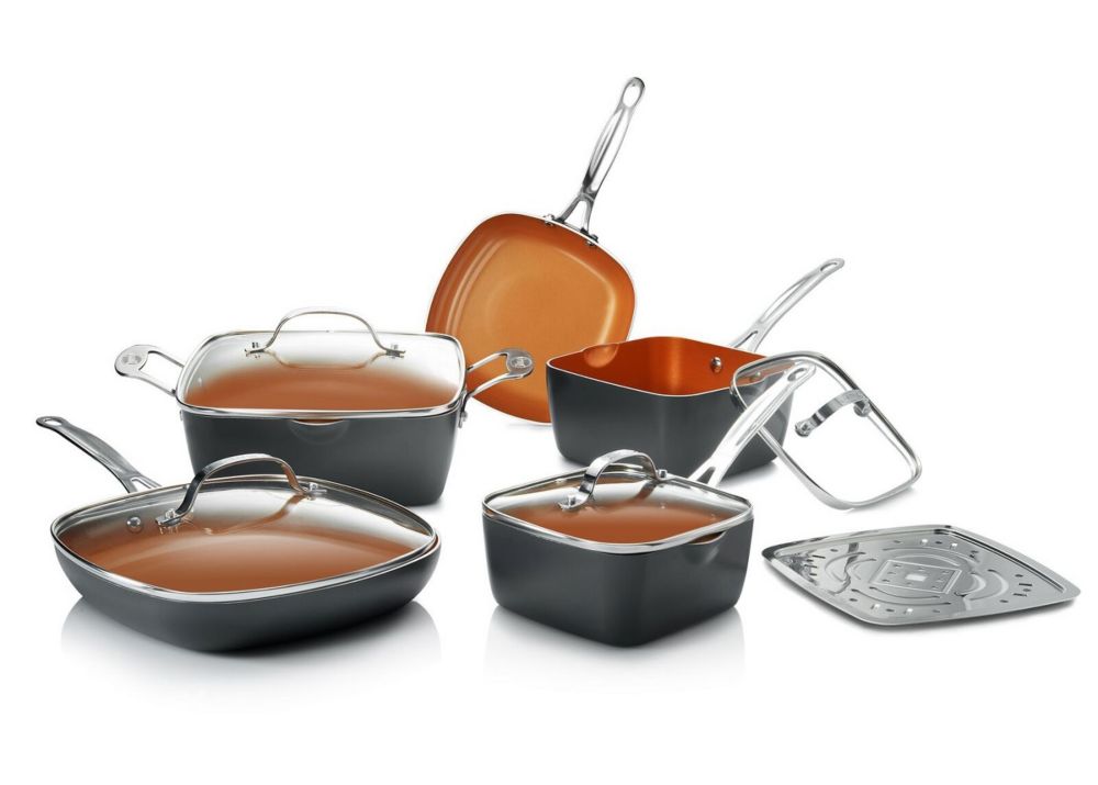 Gotham Steel 10 Piece Non Stick Ti Ceramic Square Cookware Set With