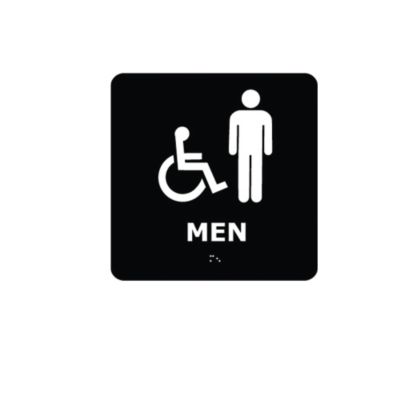 Nmc Ada-Compliant Braille Signs - 8X8" - Men With Handicap Symbol - Black - Black