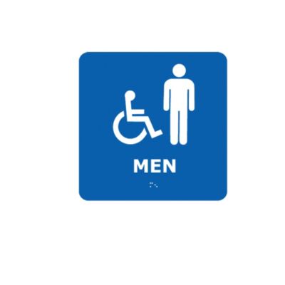 Nmc Ada-Compliant Braille Signs - 8X8" - Men With Handicap Symbol - Blue - Blue