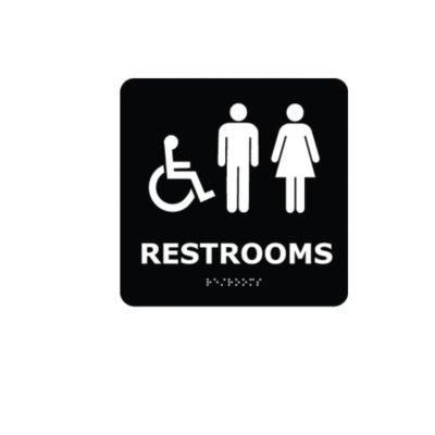 Nmc Ada-Compliant Braille Signs - 8X8" - Restroom With Handicap Symbol - Black - Black