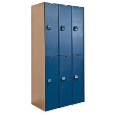 Hallowell Aquamaxa,, Lockers - 2 Tiers - 3 Lockers Wide - Taupe With Blue Doors - Taupe With Blue Doors  (HPL3282-2A-TB)