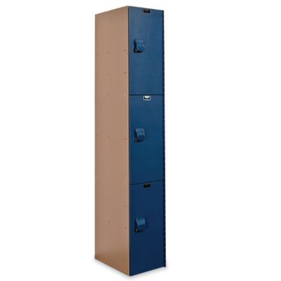 Hallowell Aquamaxa,, Lockers - 3 Tiers - 1 Locker Wide - Taupe With Blue Doors - Taupe With Blue Doors  (HPL1282-3A-TB)