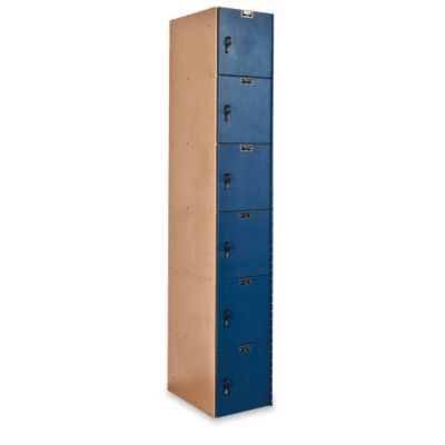 Hallowell Aquamaxa,, Lockers - 6 Tiers - 1 Locker Wide - Taupe With Blue Doors - Taupe With Blue Doors  (HPL1282-6A-TB)