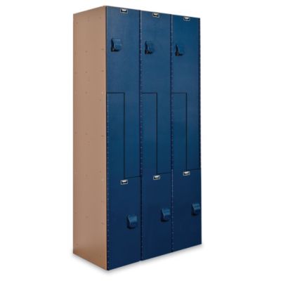 Hallowell Aquamaxa,, Lockers - Z-Tier - 3 Lockers Wide - Taupe With Blue Doors - Taupe With Blue Doors  (HPL1282-ZA-TB)