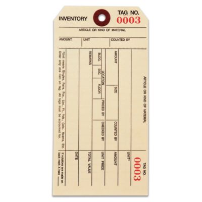 Inventory Tags - 3-1/8 X6-1/4" - Standard Inventory Tag - 000-499