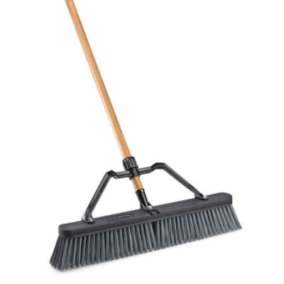 Libman Push Broom With Hard Polymer Support Brace - 24" - Heavy-Duty Bristles - Wood Handle - Gray