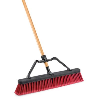 Libman Push Broom With Hard Polymer Support Brace - 18" - Medium-Duty Bristles - Recycled Steel Handle - Red