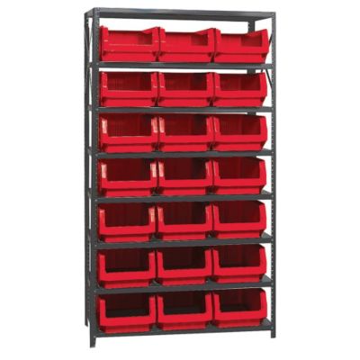 Quantum 42" Wide Shelving With Extra-Large Bins - 42X18x75" - (21) 12-3/8 X19-3/4 X7-7/8" Bins - Red - Gray