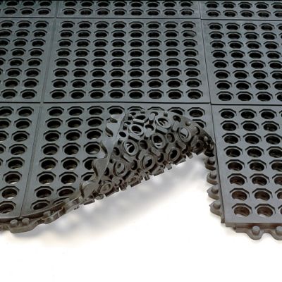 Wearwell 24/Seven Anti-Fatigue Mat - All-Purpose Grease-Resistant Rubber - Drainage Tile - 3X3' - Black