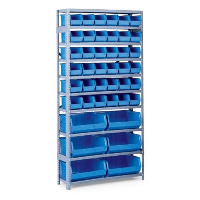 High-Density Shelving With Akrobins - 36X12x73" - (60) 5-1/2 X10-7/8 X5" Bins - Red - Gray