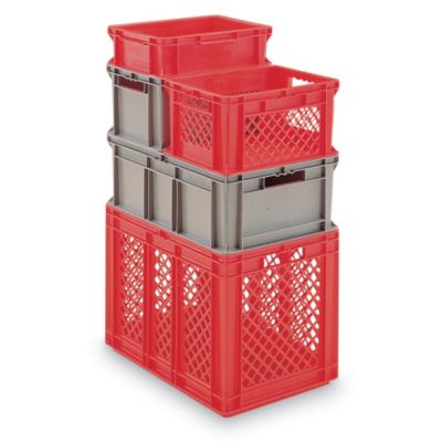 Schaefer Polyethylene Stacking Container - 16X12x5" - Mesh Sides And Base - Red