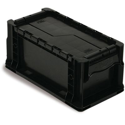 Quantum Straight-Wall Stacking Container - 13.6X6.7X6.7" - Attached Lid - Black