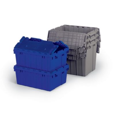 Akro-Mils Attached Lid Totes - 21-1/2 X15x9" - Blue - Lot of 6