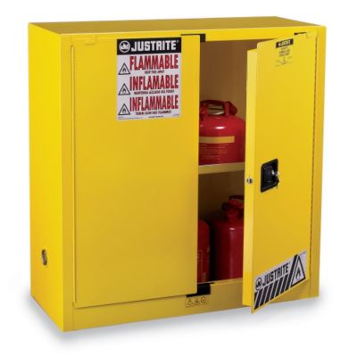 Justrite Sure-Grip Ex Flammable Liquids Safety Cabinet - 34X34x65" - 60-Gallon Capacity - Manual-Closing Door - Yellow - Yellow