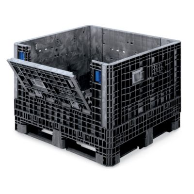 Orbis Medium-Duty Collapsible Bulk Containers - 48"Wx45"Lx34"H - Access Door On 48" Side - Black - Black