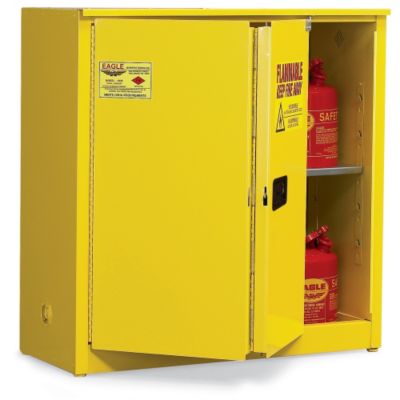 Eagle Double-Wall Flammable Liquids Safety Cabinet - 43X18x44" - 30-Gallon Capacity - Self-Closing Sliding Doors - Red - Red