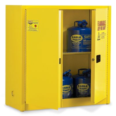 Eagle Double-Wall Flammable Liquids Safety Cabinet - 43X18x44" - 30-Gallon Capacity - Manual-Closing Doors - Yellow - Yellow