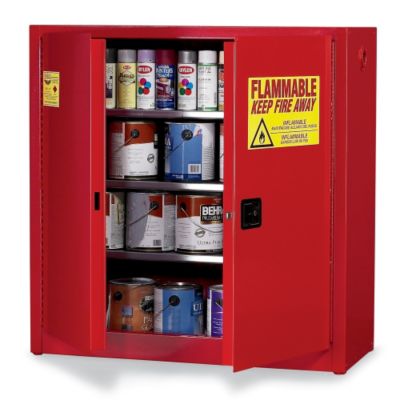 Eagle Paints, Inks, And Class Iii Combustibles Safety Cabinet - 43X12x65" - 30-Gallon Capacity - Manual-Closing Doors - Yellow - Yellow