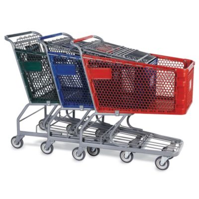 Plastic Shopping Carts With Microban - 39"Lx23"Wx42"H - Red Basket - Lot of 4